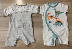 2枚セット■クマ×イカリ×マリン総柄＆英字×恐竜プリントカバーオール70センチのサムネイル