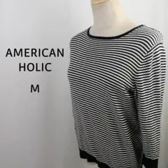 AMERICAN HOLIC　ボーダー　7分袖　カットソー　M　黒白　綿100%
