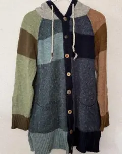 CUBE SUGER ニット　フード付き マルチカラーカーディガン
