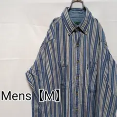 K8【US輸入】Hunt Club　長袖シャツ【メンズМ】青グレー　ストライプ