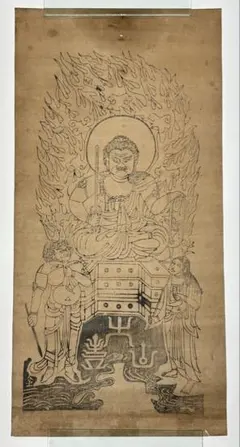 にしじまやすお「不動明王」切り絵 共シール 額装 切絵 謹呈清水卯一 J にしじまやすお「不動明王」切り絵 共シール 額装 切絵 謹呈清水卯一 J