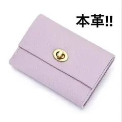 本革！シンプル名刺入れ（パープル）二つ折り名刺小銭カードケース大容量s0031