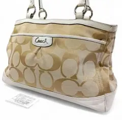 美品 正規品 コーチ COACH ハンドバッグ ベージュ シグネチャーキャンバス