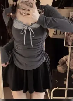 フリルリボンキャミソール×ドロストトップスアンサンブル[ac2472] GRL