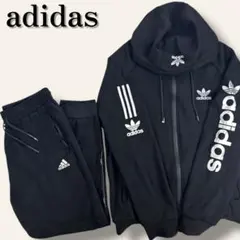 美品　アディダス　トレフォイルロゴジップパーカー　サイドラインスウェットセット