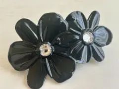 未使用 フランス製 ブラック 黒花 フラワー 髪飾り バレッタ 髪留め