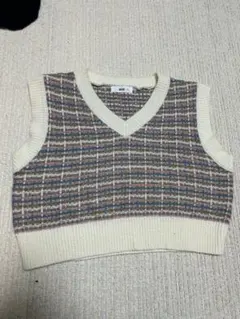 WEGO チェック柄 ニットベスト Vネック