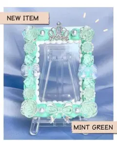 推し活 トレカケース MINTGREEN 王冠 バラ リボン パールホイップデコ