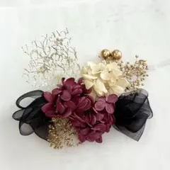 ドライフラワー髪飾り　成人式　卒業式　結婚式　リボン　ヘッドパーツ