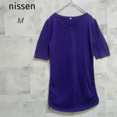 nissen ニッセン【M】半袖カットソー パープル ニット Vネック シンプルのサムネイル