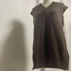 ZARAザラ　ダークブラウン Vネック ニットベスト　 ウール47% M