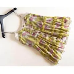 アクシーズファムシフォンキャミチュニックワンピース花柄M黄緑系axesfemme