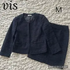 vis ツイード セットアップ スーツ スカート M ネイビー 紺 卒業 入学