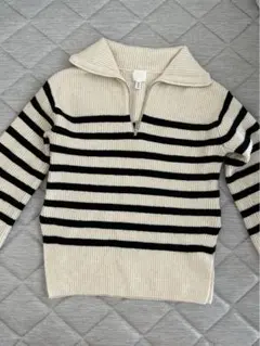 h&m アイボリーと黒のストライプ ニットセーター