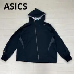 ASICS 薄手ジャケット フード付き 裾ドローコード 黒 ブラック XLのサムネイル