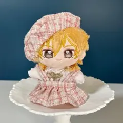 10〜12cm ツイード　いつぬい　 ぬいぐるみ用 　ぬい服 　ベレー帽　ピンク