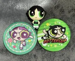 パワーパフガールズ 刺繍缶バッジ バターカップ2個セット　マスコット付き