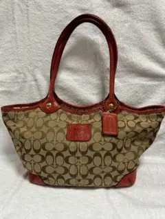 COACH ロゴ入りトートバッグ ベージュ/レッド
