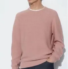 3Dクルーネックセーター　ピンク　コットン混メンズS ユニクロ　UNIQLO