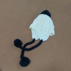 キッズ・ジュニア ケーブル編み ポンポン ニット帽 白