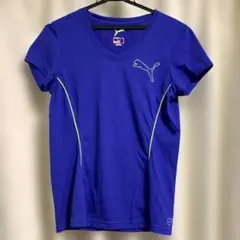 PUMA Vネック 半袖Tシャツ ブルー レディース M　プーマ
