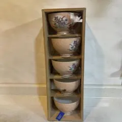花柄ピンク陶器湯飲み4個セット