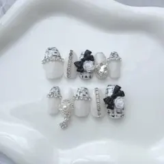 NO.446 白 ツイード フレンチガーリー 量産型 地雷系 ネイルチップ