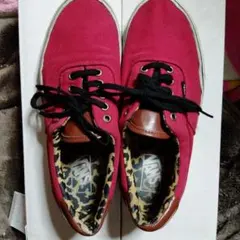Vans 赤 スニーカー レオパード柄