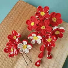 七五三 髪飾り 白 赤 つまみ細工 成人式 卒業式 結婚式 ヘアアクセサリー