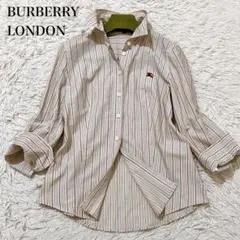 ✨美品✨バーバリーロンドン　長袖シャツ　ストライプ　ホースロゴ　刺繍　40 Ｌ
