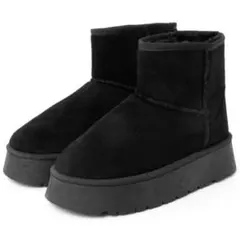 厚底アウトシームムートンショートブーツ