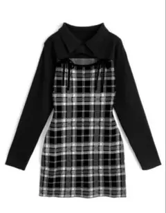 GRL チェック柄フロントオープンリボンニットミニワンピース Sサイズ