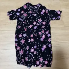 黒地に花柄 桜柄甚平 ロンパース 50-60