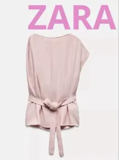 新品　ZARA ザラ　リネン混アシンメトリートップス　ノースリーブ　Tシャツ