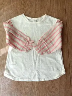アイボリー ストライプ袖 Tシャツ 90