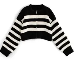 GRL ボーダー柄ジッパーニットトップス