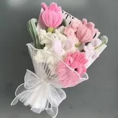 枯れないお花　モールフラワー　ハンドメイド　ブーケ　花束　卒業式　誕生日　ピンク