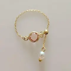 シャネルストーン チェーンリング　ピンクサファイアカラー　ゴールドーのサムネイル
