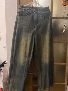 shaggie ビーズ装飾付きダークグレー ワイドレッグデニムパンツ