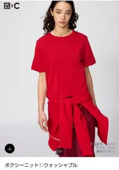 UNIQLO :C ボクシーニットT ウォッシャブル レッド Lのサムネイル