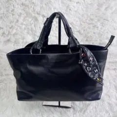 【美品】アニエスベー オールレザー ミニトートバッグ スタッズ ブラック