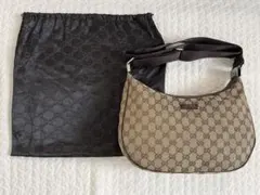 最終値下 【美品】グッチ　ショルダーバッグ　ハーフムーンGG キャンバス 巾着付