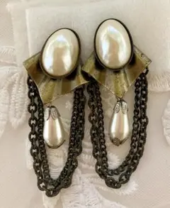 ビンテージ風 パール チェーン イヤリング