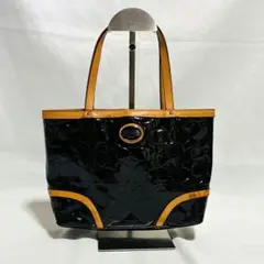 コーチ ハンドバッグ スモール エナメル レザー ブラック ロゴ入り