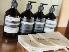 Aesop イソップ空ボトル4本セット＋巾着小サイズ3枚(ラベル剥がれ一部あり)