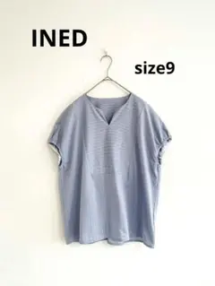 INED ストライプデザインスキッパー襟　フレンチスリーブカットソーのサムネイル