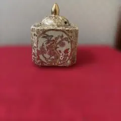 薩摩焼 金襴手 四方香炉 金彩丸十字 白薩摩 御所車 花車文 茶道具 香道具