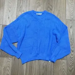 ZARA 青 リブ編み 長袖ニット