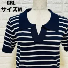 GRL ボーダー 半袖ポロシャツ 美品 オシャレ 春夏 ボタン無し【259】のサムネイル