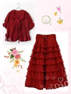 な*お様 【試着のみ】ピンクハウス 赤 ハートピコフリル 豪華段々スカート な*お様 【試着のみ】ピンクハウス 赤 ハートピコフリル 豪華段々